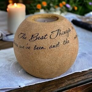 2005 Vintage Comfort Candles Tea Light Holder Ceramic Sentiment 4.5" Tan Black